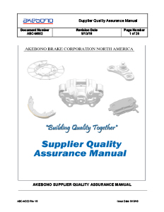 Akebono Brake Corporation Supplier Quality Assurance Manual